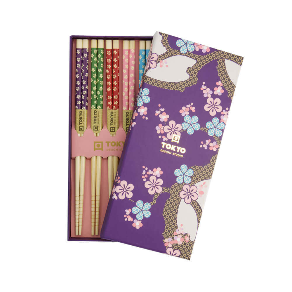 Tokyo Design Studio Dark Blue Sakura Set of 5 Chopsticks Giftset